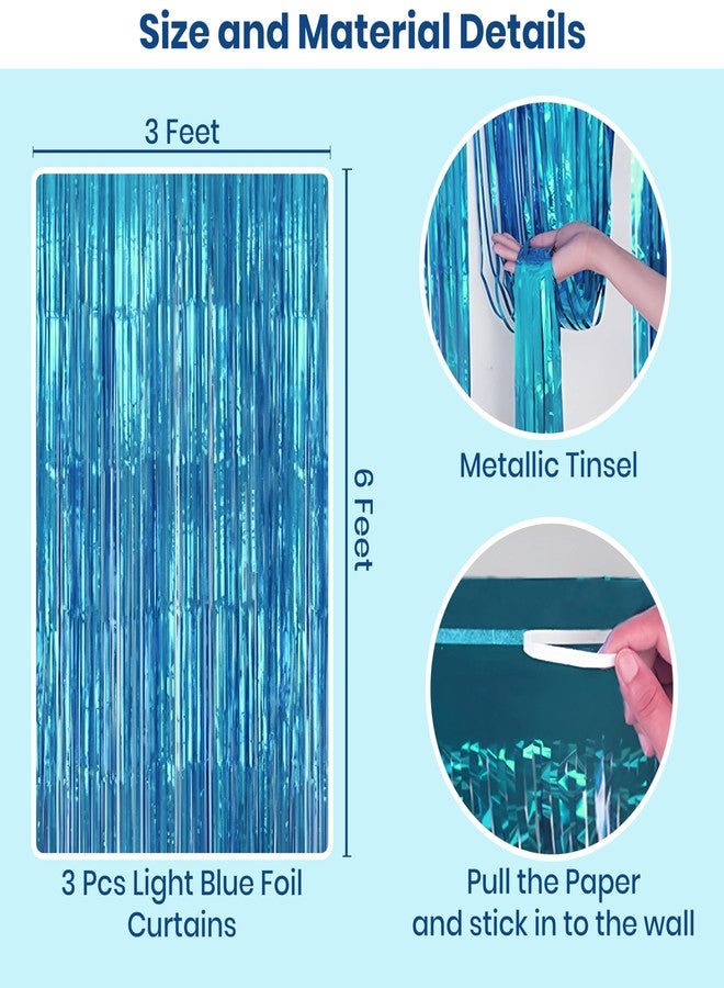 1iAM Light Blue Foil Curtain Pack of 3-3ftx6ft Fringe Curtains for Party Shimmer Backdrop Decoration for Birthday, Anniversary, Bachelorette, Marriage, Baby Shower, Wedding Party Decoration - Image 2
